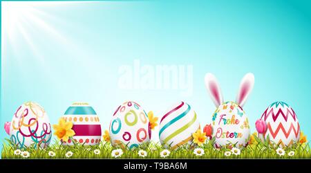 Sfondo di pasqua con le uova di Pasqua e il coniglietto di pasqua Illustrazione Vettoriale