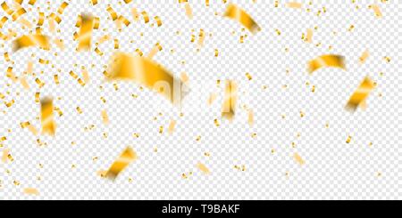 Flying golden coriandoli isolato sfondo trasparente Illustrazione Vettoriale