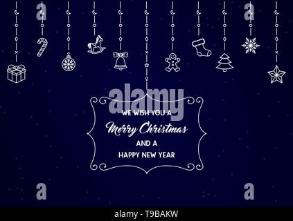 Appendere le icone di Natale linea sottile design vettore scheda di Natale Illustrazione Vettoriale