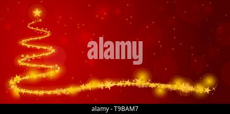 Abstract albero di Natale sfondo rosso con luci d'oro Illustrazione Vettoriale