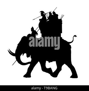 Guerra illustrazione di elefante, esercito di Cartagine. Isolato nero bianco illustrazione storico. Foto Stock