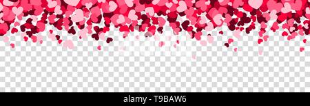 Cuori coriandoli cadere su sfondo trasparente Illustrazione Vettoriale