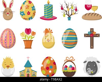 Pasqua colorate icone vettoriali set isolato Illustrazione Vettoriale