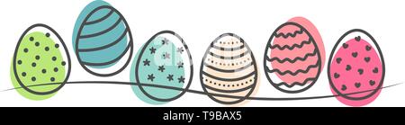 Colorate le uova di pasqua di arte di linea disegnata a mano Illustrazione Vettoriale