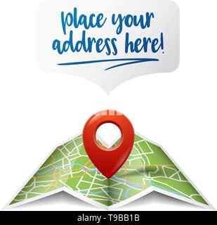Mappa con una posizione del pin icona simbolo isolato Illustrazione Vettoriale