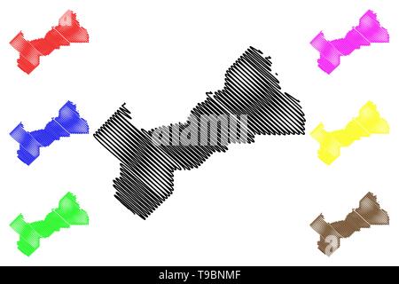 Fresno County, California (contee della California, Stati Uniti d'America,USA, Stati Uniti, US) mappa illustrazione vettoriale, scribble schizzo Fresno mappa Illustrazione Vettoriale