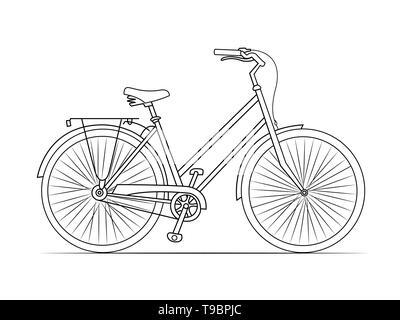 Linea di bicicletta illustrazione disegno isolato su sfondo bianco Foto Stock