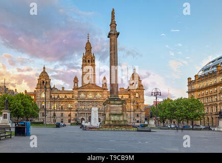 Glasgow City Chambers e George Square a Glasgow, Scozia Foto Stock