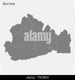 Alta qualità mappa di Surrey è una contea di Inghilterra, con i confini dei distretti Illustrazione Vettoriale