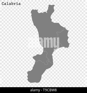 Alta qualità mappa della Calabria è uno stato d'Italia, con i confini dei distretti Illustrazione Vettoriale