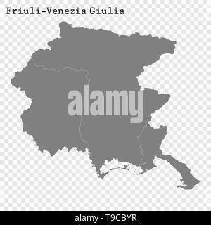 Alta Qualità Mappa del Friuli Venezia Giulia è un membro dell'Italia, con i confini dei distretti Illustrazione Vettoriale