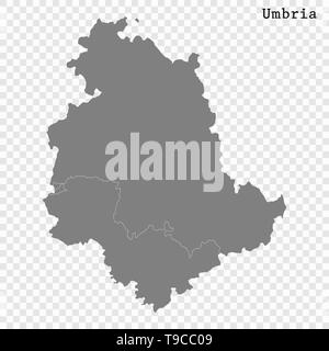 Alta qualità mappa di Umbria è uno stato d'Italia, con i confini dei distretti Illustrazione Vettoriale