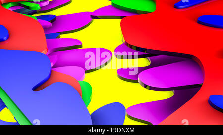Piastre di lucida di diverse forme abstract tridimensionale di sfondo. Il rendering 3D Foto Stock