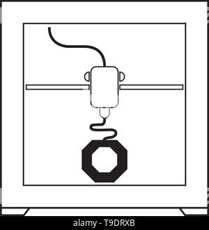 Stampante 3D linea icona disegno su sfondo bianco vettore Illustrazione Vettoriale