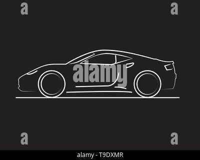Auto Vista laterale Disegno della linea su sfondo nero in formato vettoriale. Illustrazione Vettoriale