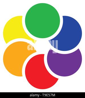 La sovrapposizione di cerchi colorati modello logo isolati su sfondo bianco Illustrazione Vettoriale