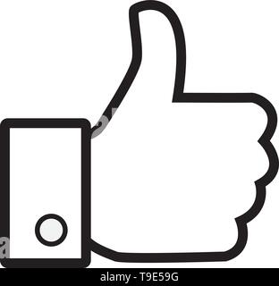 Pollice in alto la linea disegno vettoriale di isolati su sfondo bianco Illustrazione Vettoriale