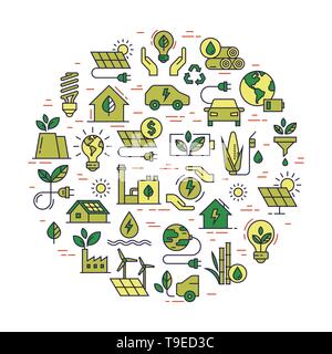 Concetto circolare imposta di vettore verde simbolo di potenza. Illustrazione Vettoriale