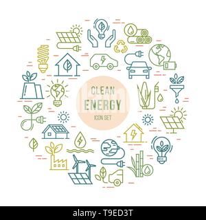 Concetto circolare imposta di vettore verde simbolo di potenza. Illustrazione Vettoriale