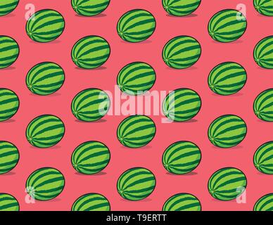 Anguria Seamless Texture su rosso Illustrazione Vettoriale