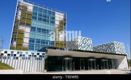 L'Aia, Paesi Bassi - 21 Aprile 2019: l'area di entrata della Corte Penale Internazionale nella città di L'Aia Foto Stock