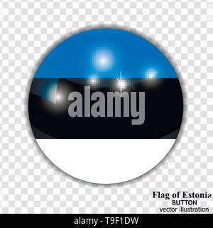 Pulsante luminoso con bandiera dell'Estonia. Illustrazione colorata con bandiera per il web design. Pulsante con sfondo trasparente. Illustrazione Vettoriale