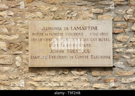 Alphonse de Lamartine, poète et homme politique (1790-1869) aimait venir se reposer dans cet hôtel. Cluny. Foto Stock