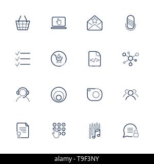 Set di 16 icone vettoriali per software, applicazioni o siti Web - social media e tecnologia. Illustrazione Vettoriale