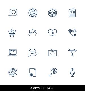 Semplice interfaccia utente diverse icone per le app, siti, programmi. Insieme con le icone della linea. Foto, fotocamera, microfono, laptop, unità flash, del mercato e di altri. Modificabile Illustrazione Vettoriale