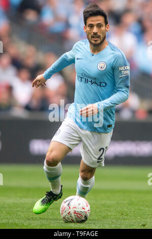 David Silva del Manchester City durante la finale di FA Cup match tra Manchester City e Watford allo Stadio di Wembley a Londra, Inghilterra il 18 maggio 2019. Foto di Salvio Calabrese. Solo uso editoriale, è richiesta una licenza per uso commerciale. Nessun uso in scommesse, giochi o un singolo giocatore/club/league pubblicazioni. Foto Stock