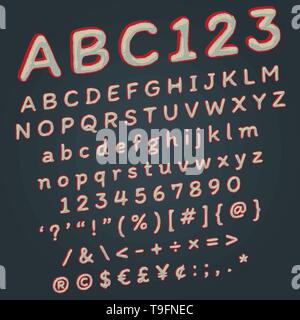 Illuminato rosso giallo lettere di vettore con pennellate di colore blu per retrò fumetto pop art illustrazione o poster creative Illustrazione Vettoriale