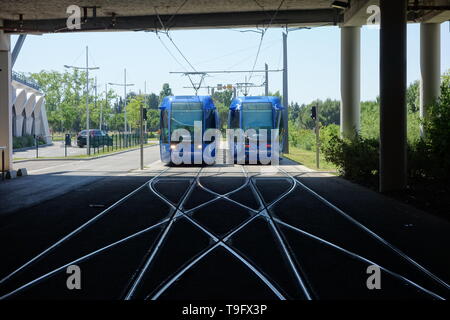 Montpellier, tranvia, Linie 1, Odysseum Foto Stock