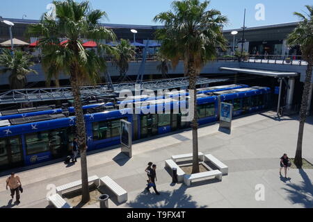 Montpellier, tranvia, Linie 1, Odysseum Foto Stock