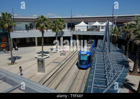 Montpellier, tranvia, Linie 1, Odysseum Foto Stock