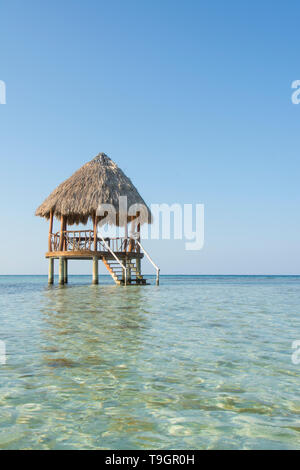 Piattaforma palapa, a nord lungo il Coco Plum Caye Belize Foto Stock