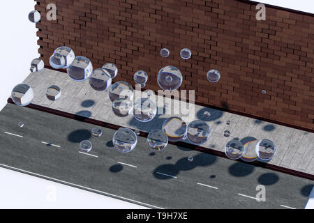 Il muro di mattoni e passo street, rendering 3d. In stile retrò background. Foto Stock