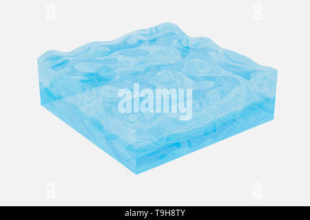 La luce blu onda acqua cubo, creative con sfere bolla, rendering 3d. Concetto di risorse idriche Foto Stock