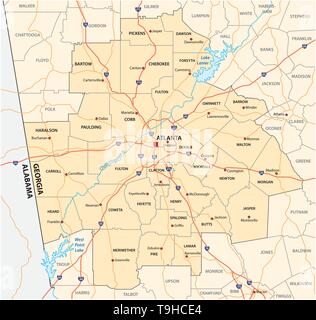 Politica e amministrativa di cartina stradale di Atlanta area metropolitana ​​georgia Illustrazione Vettoriale