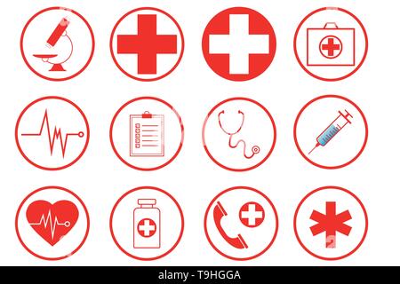 Un set di Red icone mediche Illustrazione Vettoriale