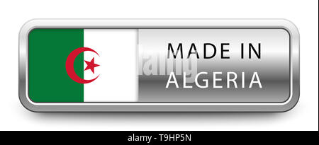 Realizzati IN ALGERIA badge metallico con bandiera nazionale Foto Stock