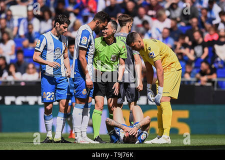 Sergi Darder del RCD Espanyol durante il match tra RCD Espanyol vs Real Sociedad di LaLiga, Data 38, stagione 2018-2019. RCDE Stadium. Barcellona, Spagna - 18 maggio 2019 Foto Stock