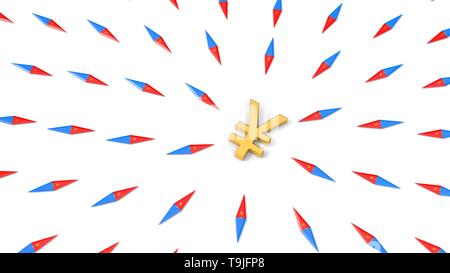 Tutti i compassi rivolto al dollaro valuta. Adatto per economia, finanza e business temi. vista laterale superiore. 3d illustrazione Foto Stock