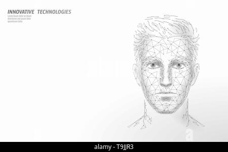 Bassa poli maschio faccia umana identificazione biometrica. Sistema di riconoscimento del concetto. Dati personali accesso sicuro la scansione di innovazione tecnologica. 3D Illustrazione Vettoriale