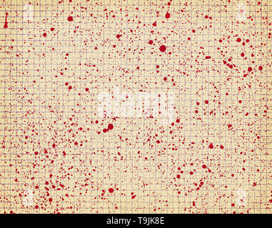 Vecchia carta a scacchi con macchie di colore rosso Foto Stock