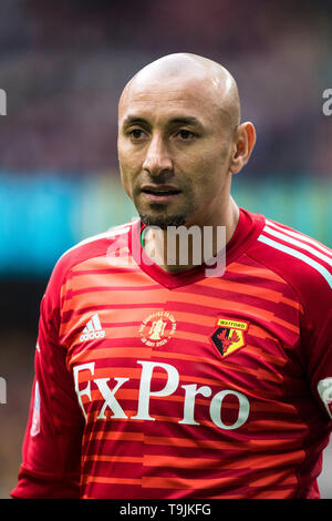 Londra, Inghilterra - 18 Maggio: Heurelho Gomes di Watford si affaccia su durante la finale di FA Cup match tra Manchester City e Watford a Wembley Stadium il 18 maggio 2019 a Londra, Inghilterra. (Foto di Sebastian Frej/MB Media) Foto Stock