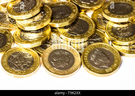 Sterlina allentati delle monete in euro Foto Stock