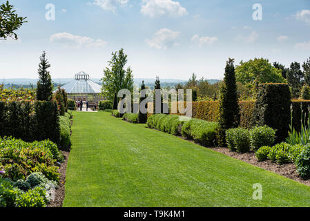 Il giardino delle rose a RHS Hyde Hall, guardando verso la crescita globale orto Foto Stock