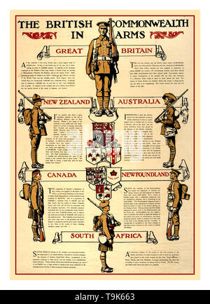 Vintage WW1 la prima guerra mondiale le Forze Armate Propaganda Poster uniformi Commonwealth servizi armati "British Commonwealth in armi" britannico poster da WW1. Foto Stock