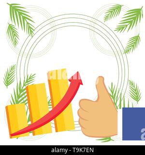 Pollice in alto buone prestazioni il successo crescente del grafico a barre freccia ascendente Business modello vuoto per la disposizione di invito biglietto di auguri promozione poste Illustrazione Vettoriale