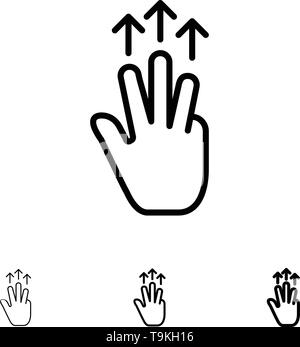Gesti, canto, Mobile, tre dita, toccare Bold e la sottile linea nera icona impostare Illustrazione Vettoriale
